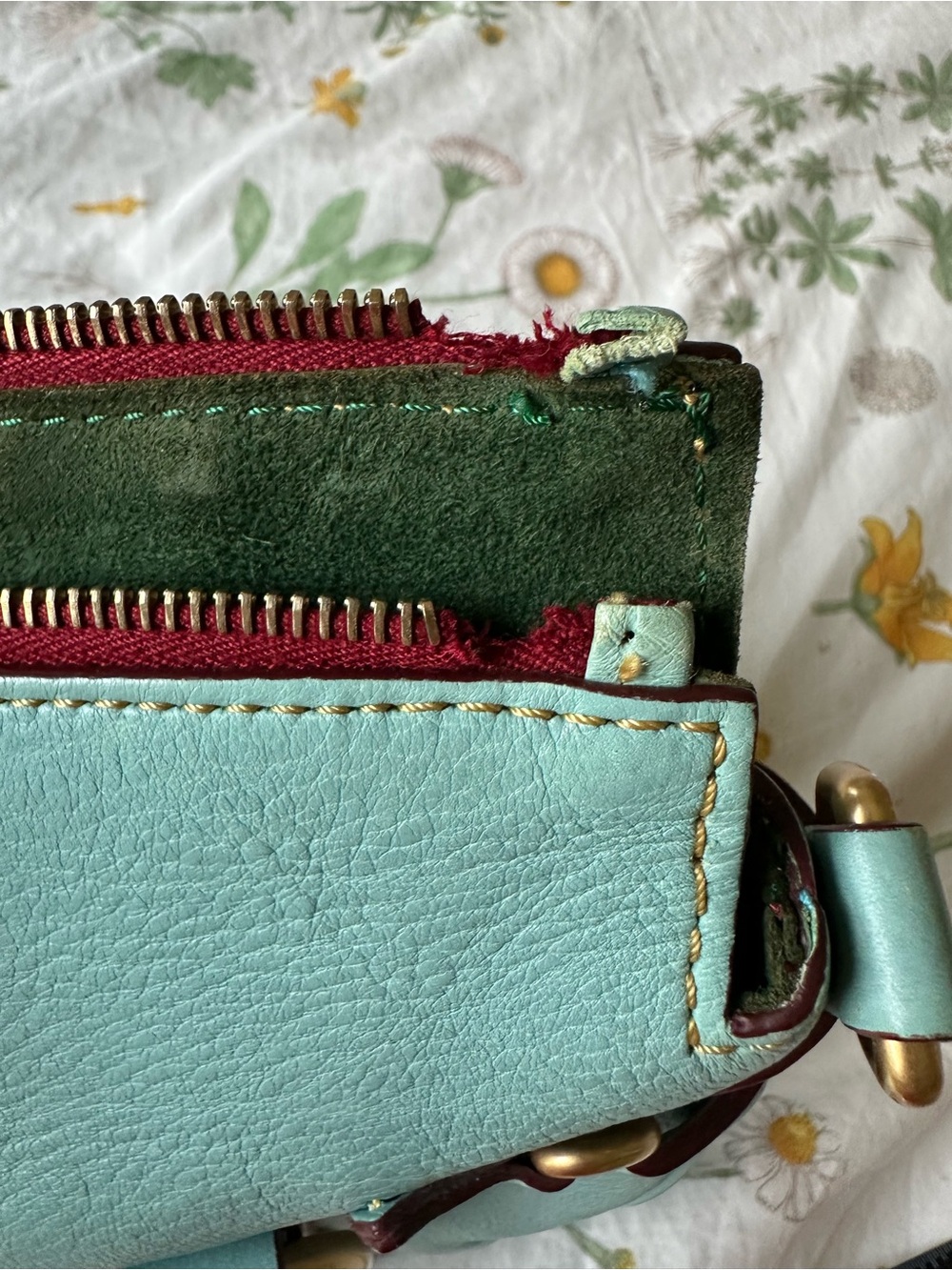 Vintage Dooney & Bourke Florentine Aqua Leather Satchel with Brass Hardware - Picture 4 of 8